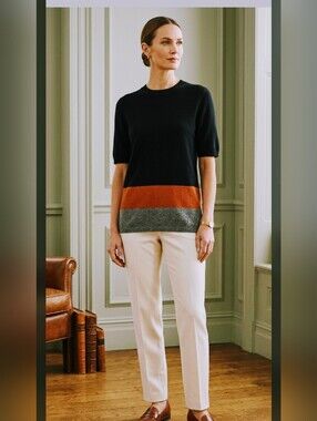 Theory Colorblock 100% Wool Pullover Sweater L Short Sleeve Substainable #3